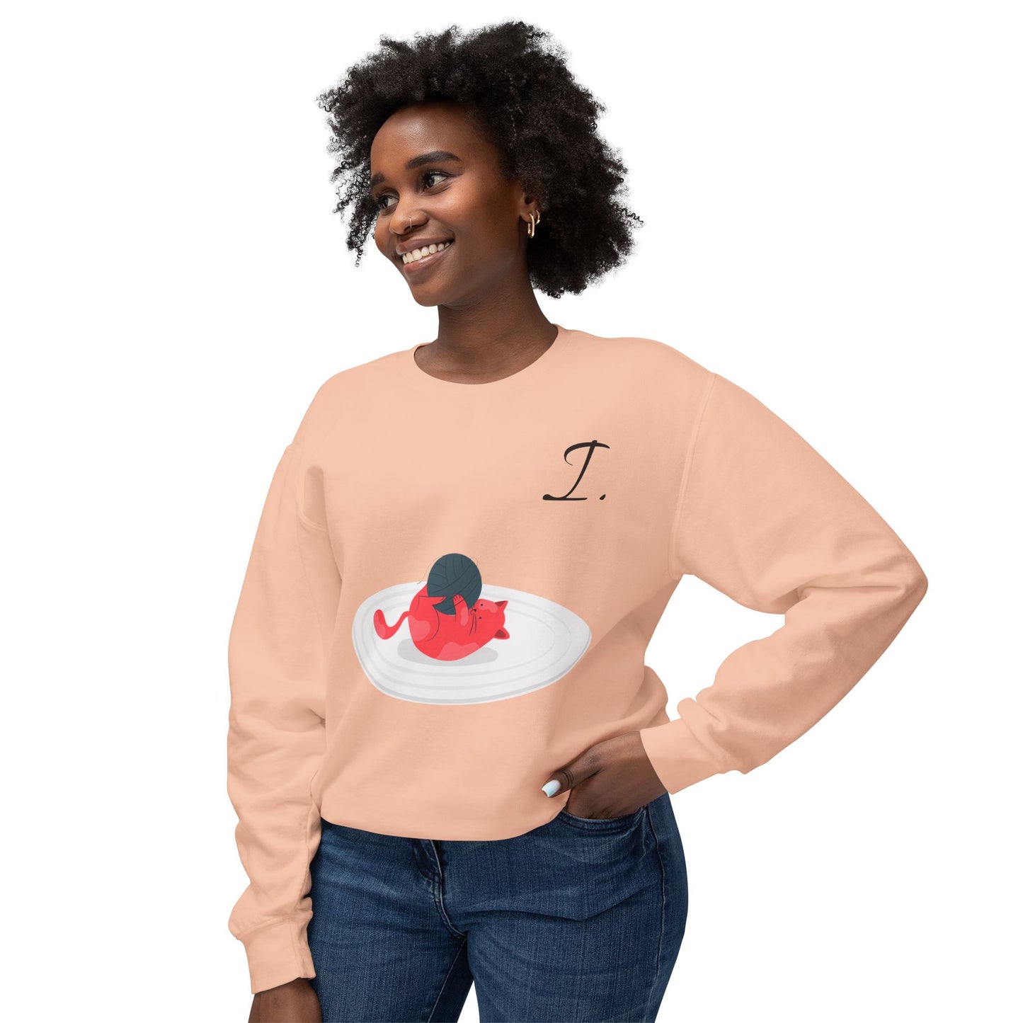 Cute Cat Design Unisex Lightweight Crewneck Sweatshirt - Perfect Gift for Cat Lovers