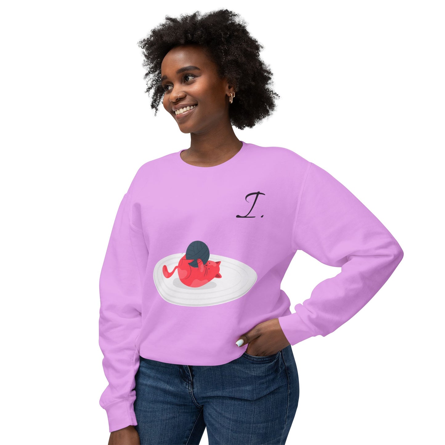 Cute Cat Design Unisex Lightweight Crewneck Sweatshirt - Perfect Gift for Cat Lovers