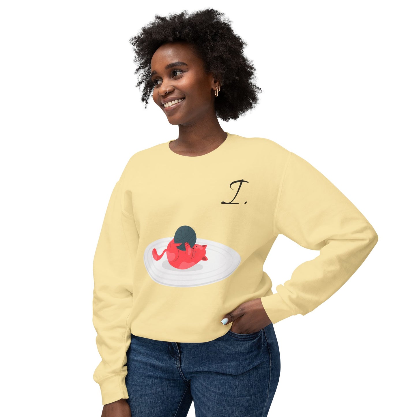 Cute Cat Design Unisex Lightweight Crewneck Sweatshirt - Perfect Gift for Cat Lovers