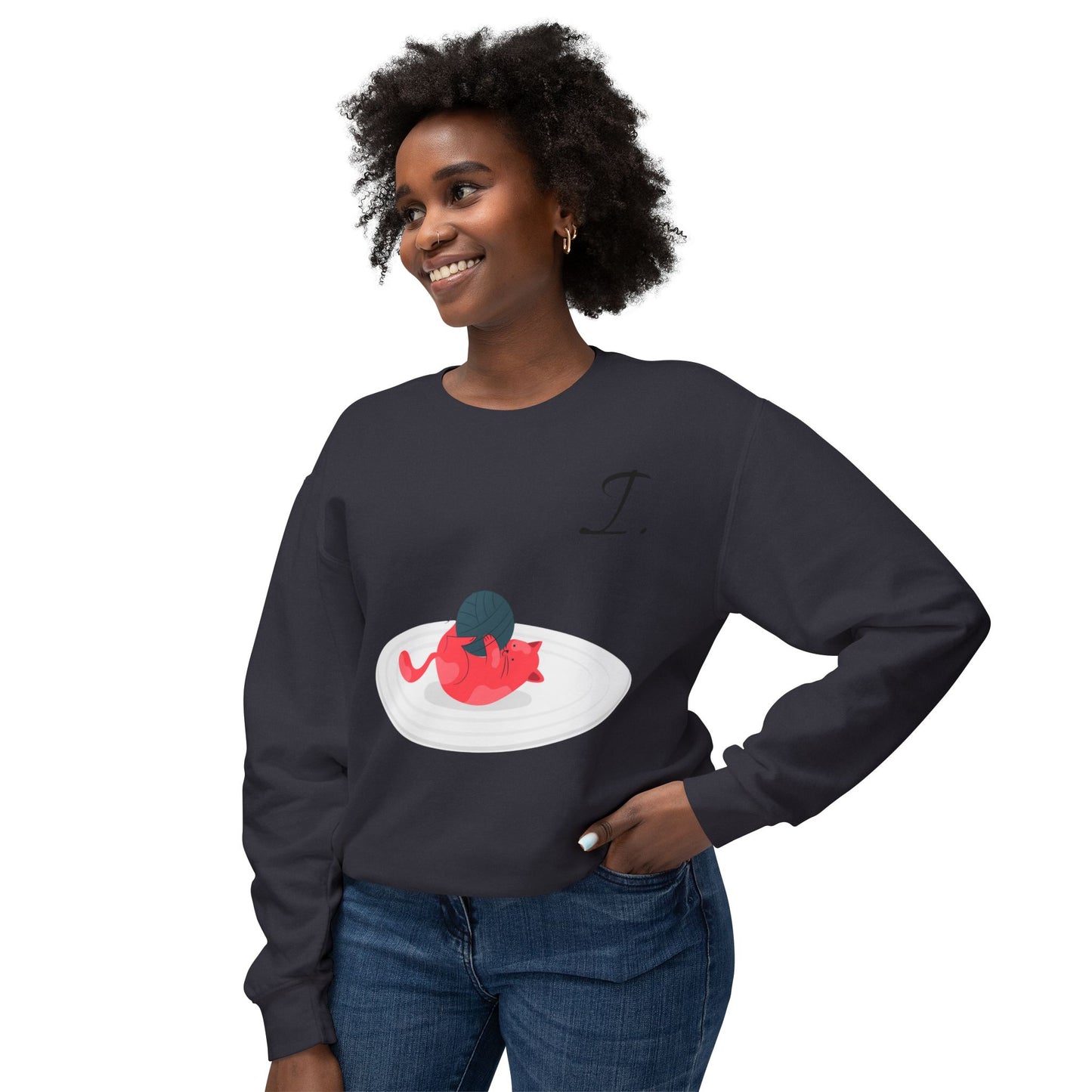 Cute Cat Design Unisex Lightweight Crewneck Sweatshirt - Perfect Gift for Cat Lovers